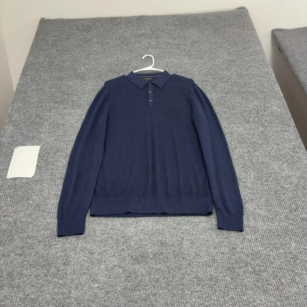 Banana Republic Sweater Mens M Navy Cotton Silk Cashmere Polo Long Sleeve Casual